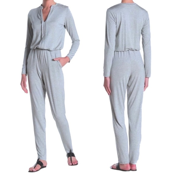 Go Couture Pants - $198 Go Couture V Neck Modal Jumpsuit Large 10 12 Gray Stretch Waist Soft Comfy